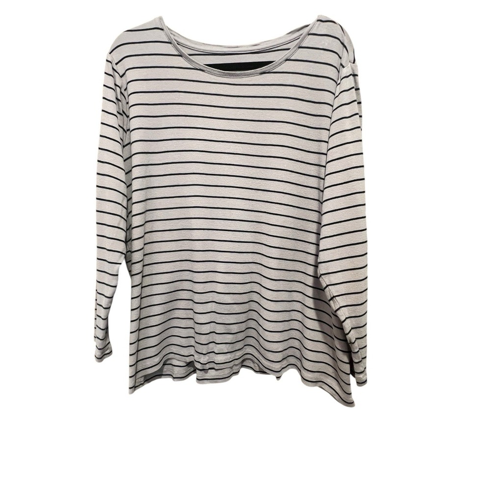CJ Banks Top Womens 2X Gray Blue Stripe Long Sleeve Knit- 100%‎ Cotton